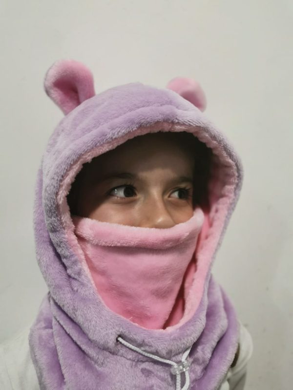 CUELLO CAPOTA OSITO - LILA CON ROSADO