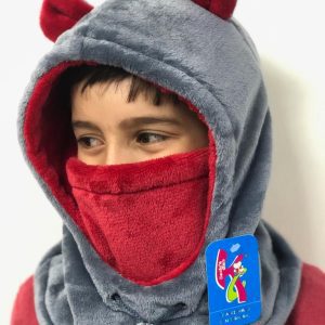 Cuello capota osito – Gris con rojo